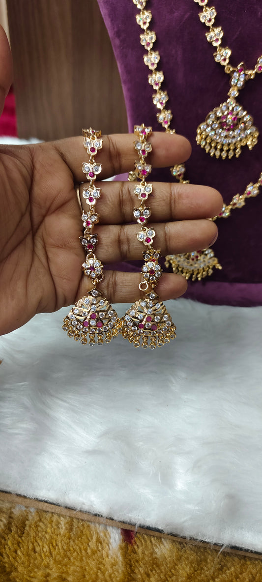 Pure panchaloham bridel set ( long haram, necklace, earrings,maati, mangtika)