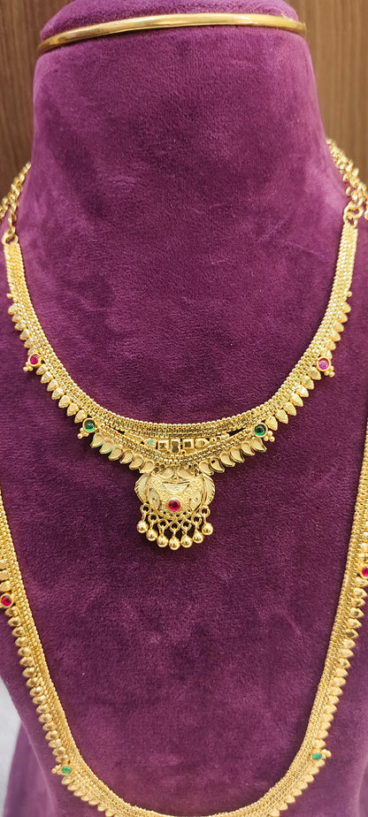 100% gold look necklace and long haram combo set