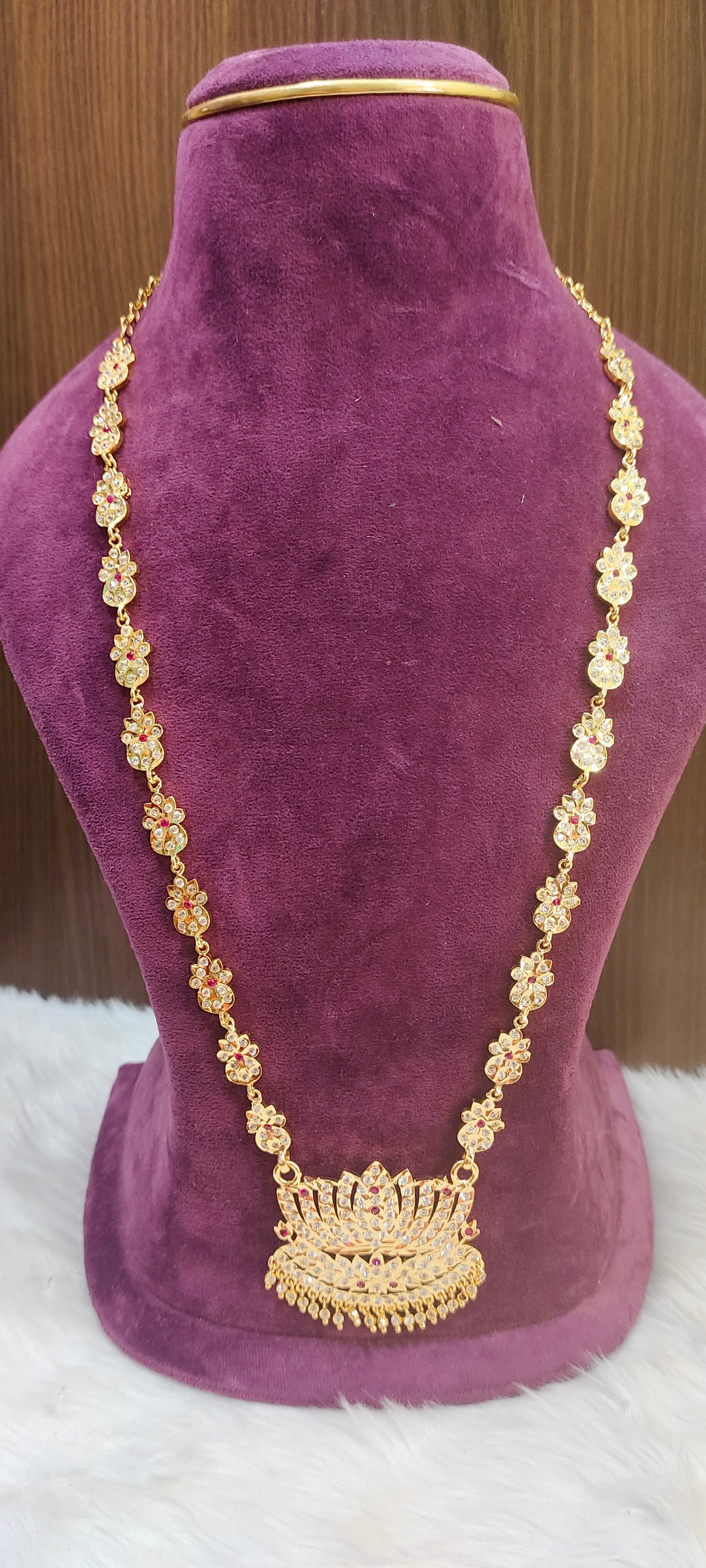 Pure panchaloham vintage look lotus pendent long haram (u will get similar design may  not same)