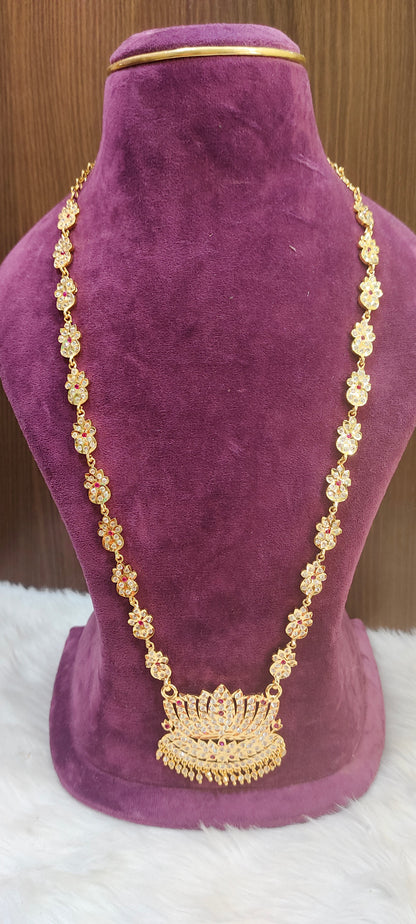 Pure panchaloham vintage look lotus pendent long haram (u will get similar design may  not same)