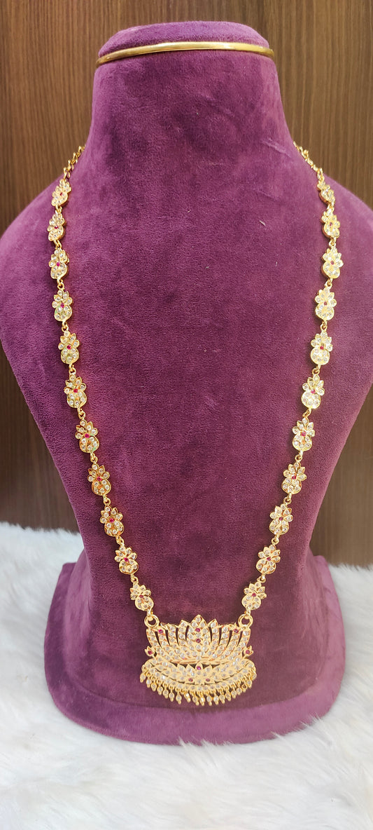 Pure panchaloham vintage look lotus pendent long haram (u will get similar design may  not same)