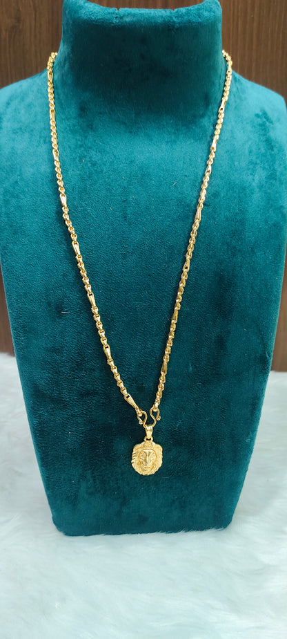 100% gold look lion pendant with 20" length 5+1 Chain