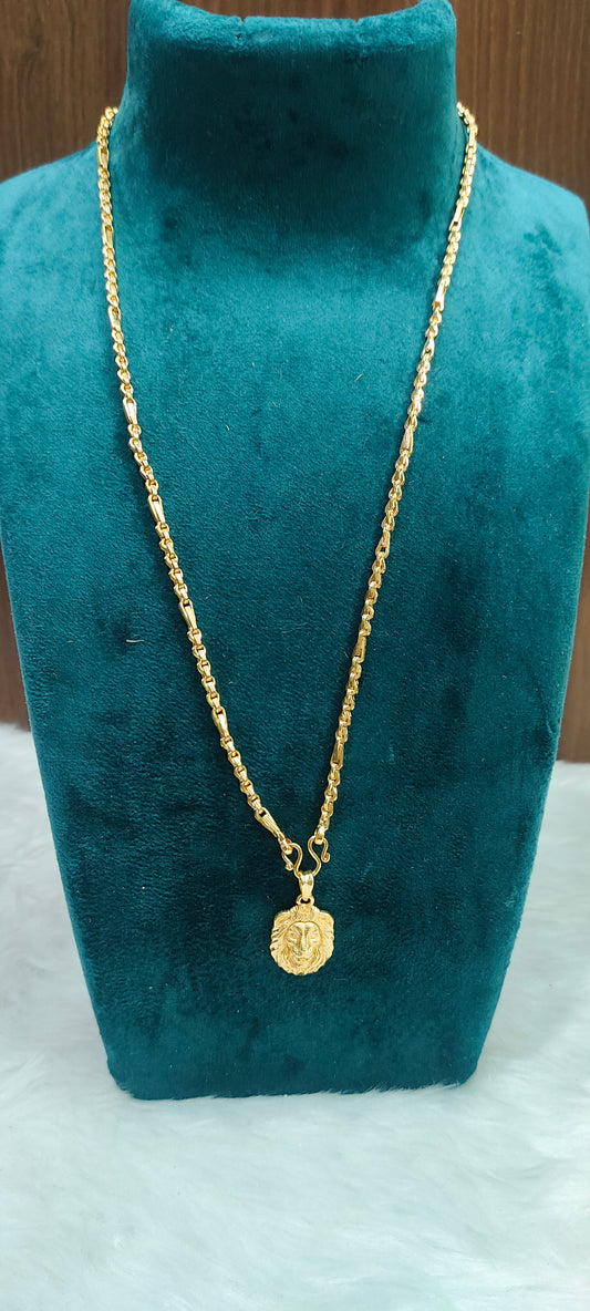 100% gold look lion pendant with 20" length 5+1 Chain