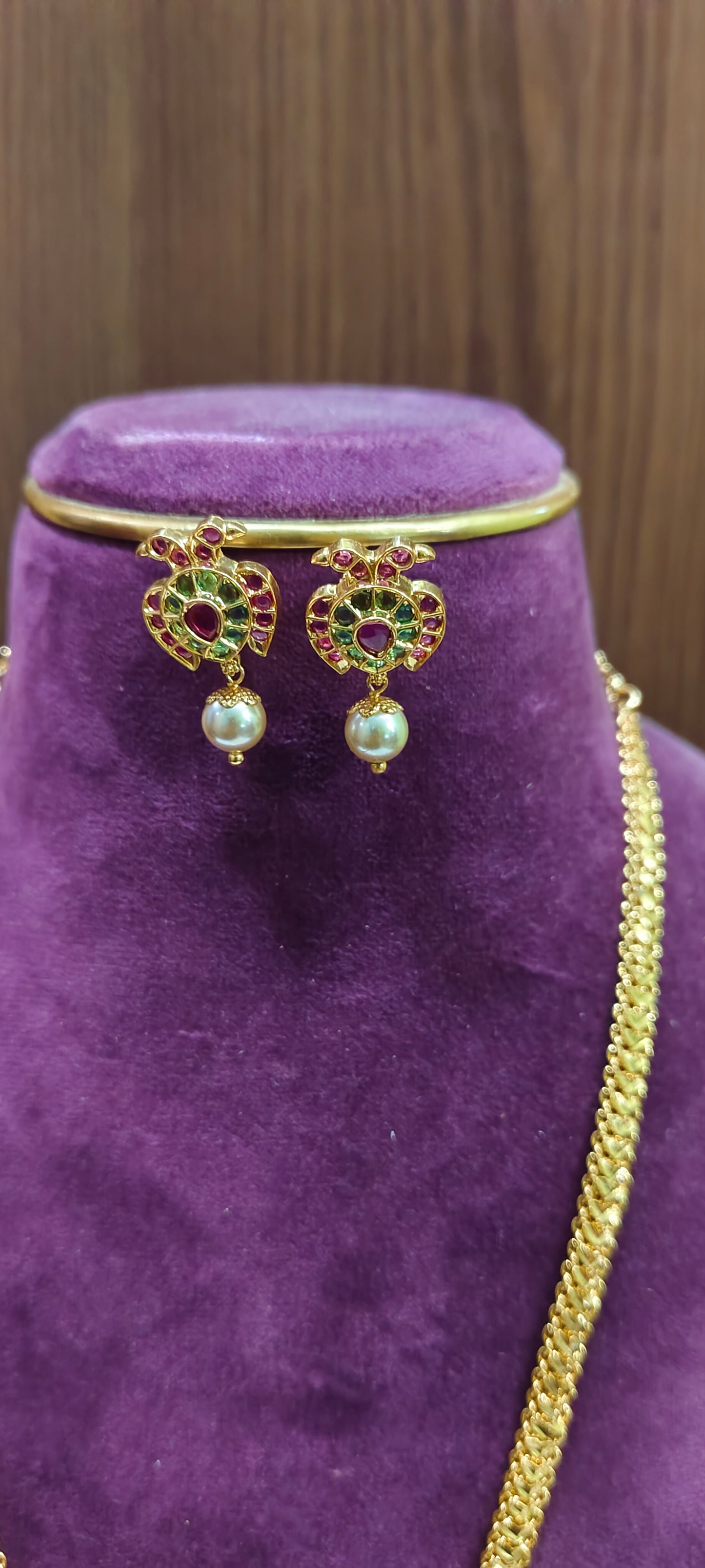Pure panchaloham gandaberunda pendant chain with earrings
