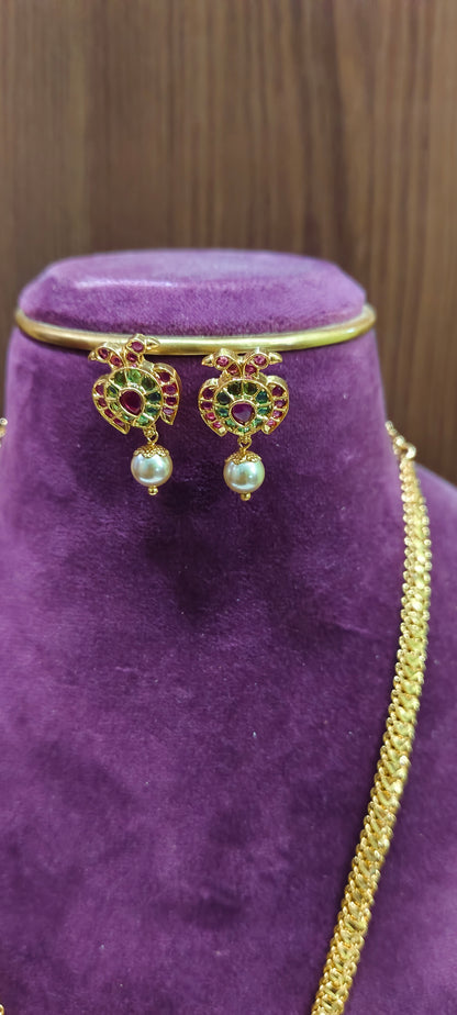Pure panchaloham gandaberunda pendant chain with earrings