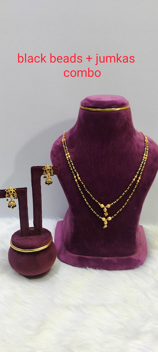Daily black 2 step beads with cute earrings (combo)