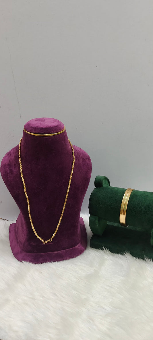 Pure panchaloham unpolished 20" length chain with free panchaloham unpolished kada