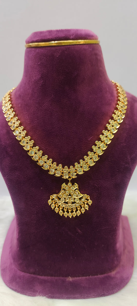 Pure panchaloham traditional white stone mango necklace