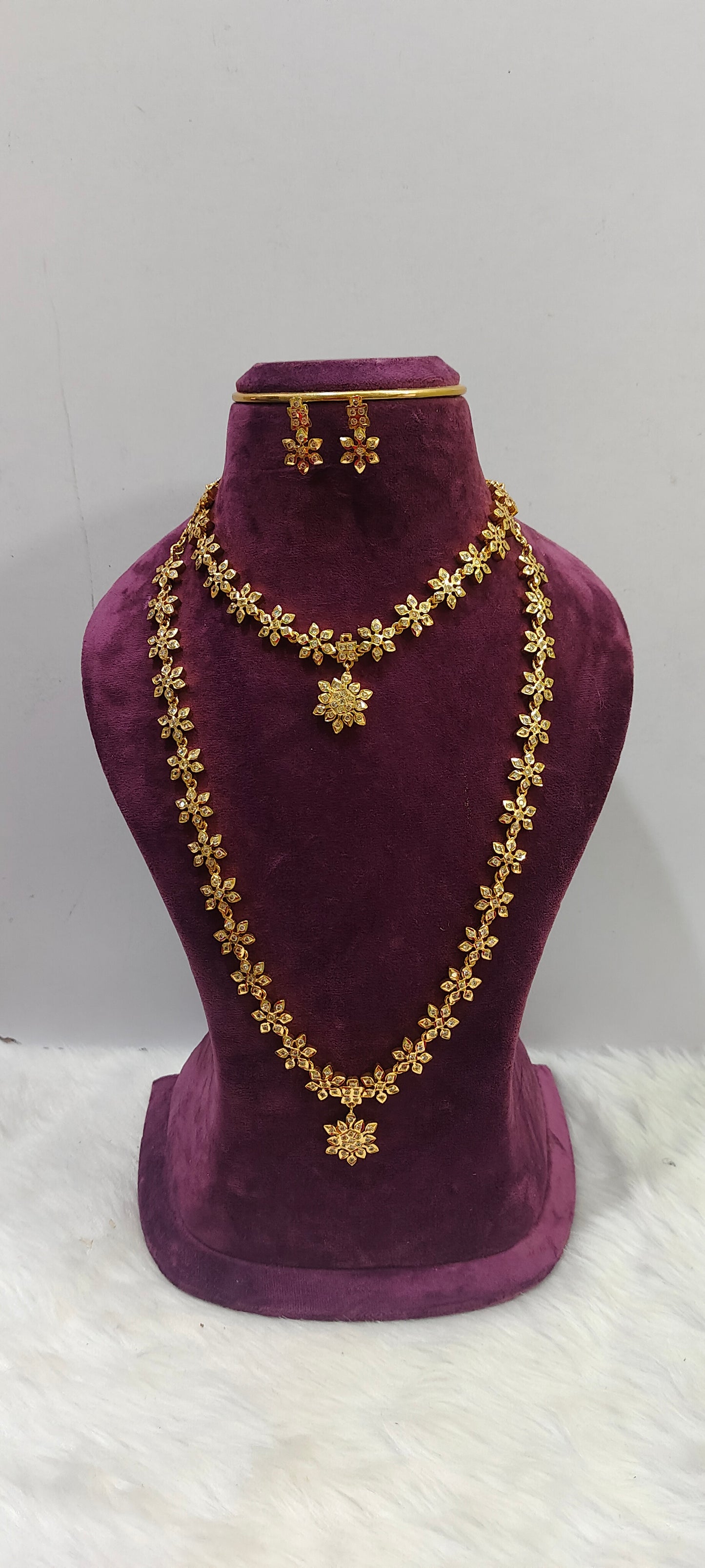 Pure panchaloham trendy necklace and long haram combo set with push back earrings
