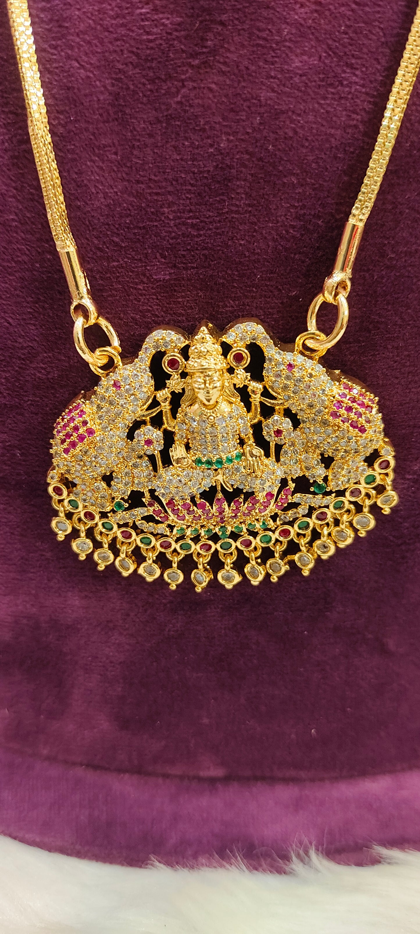 Premium micro gold plated daily wear 26" length gajalakshmi pendant chain