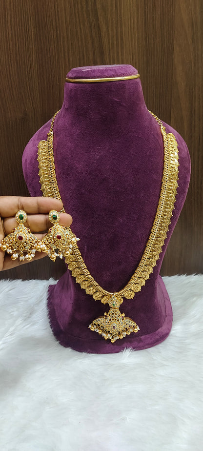 High premium nakshi 4 in 1 long haram set with detachable pendant