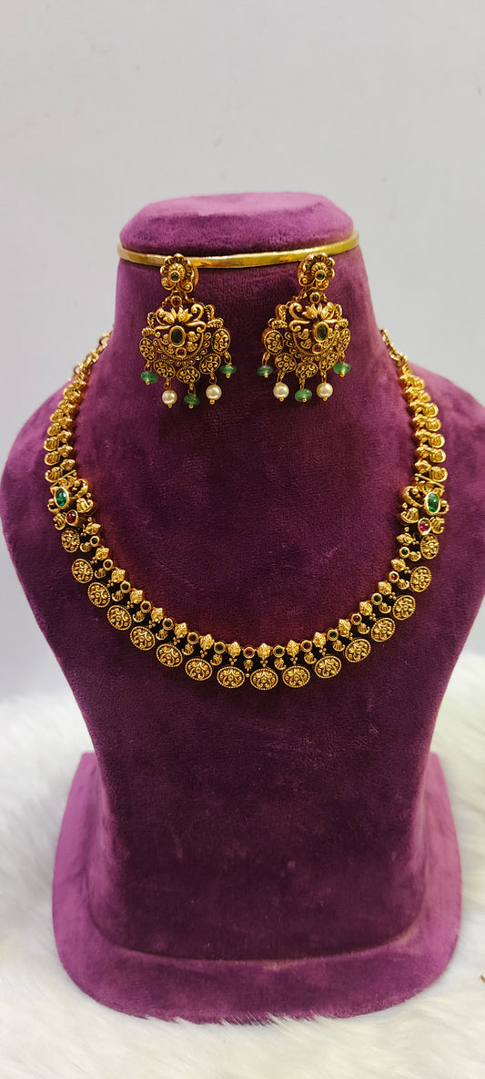 Non God motive premium nakshi antique kasu necklace set
