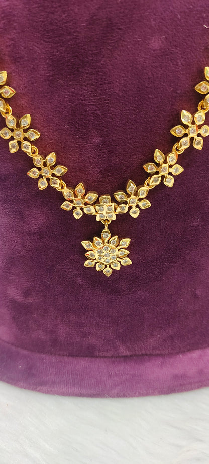 Pure panchaloham trendy necklace and long haram combo set with push back earrings