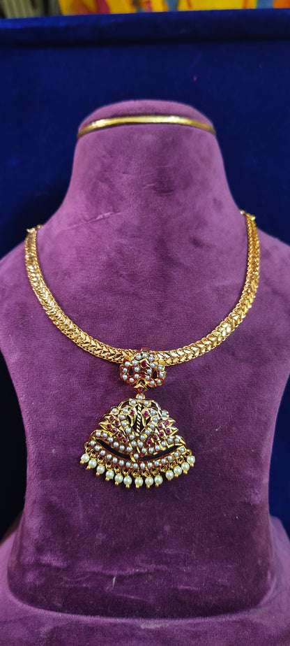 Panchaloham ruby pearl simple necklace