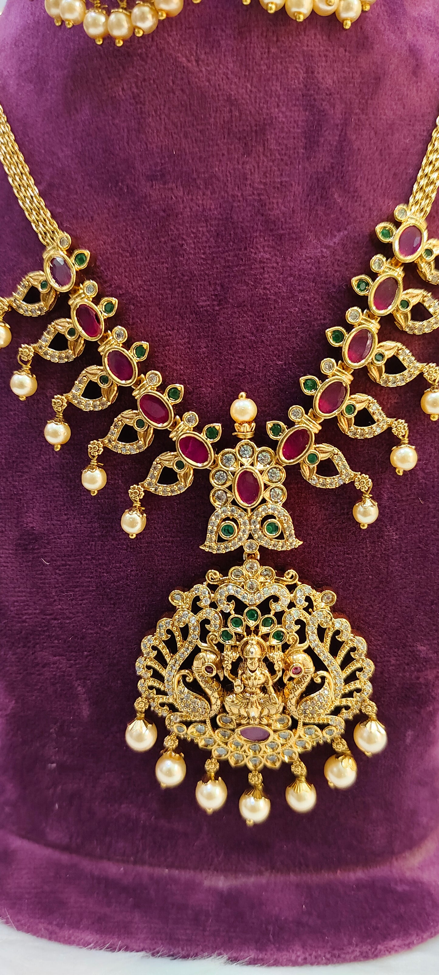 Premium nakshi ruby necklace set with big earrings