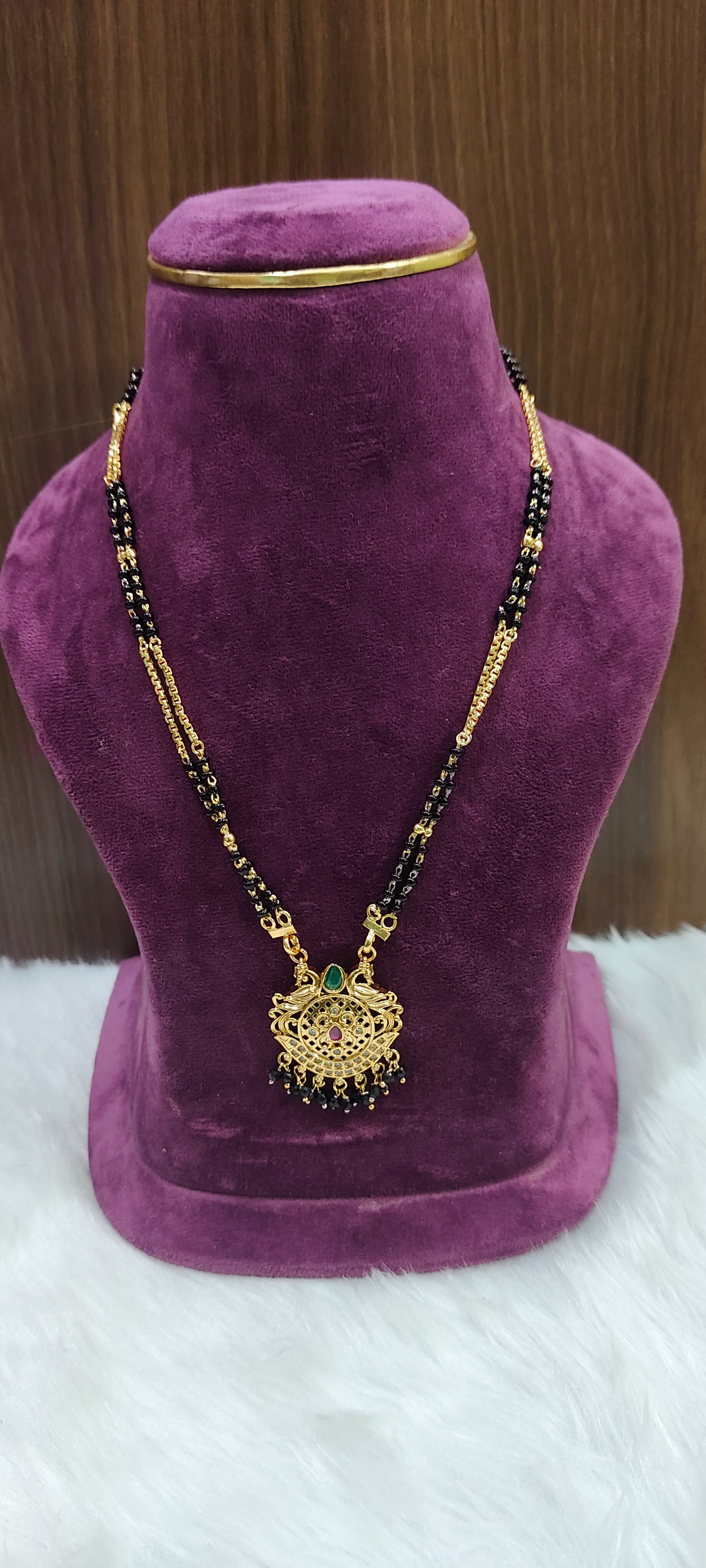 Premium gold look 2 line short black beads 18" length