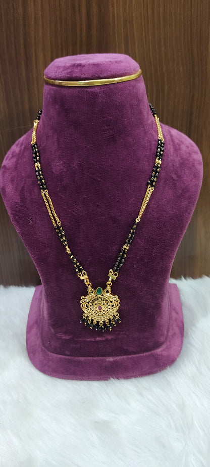 Premium gold look 2 line short black beads 18" length