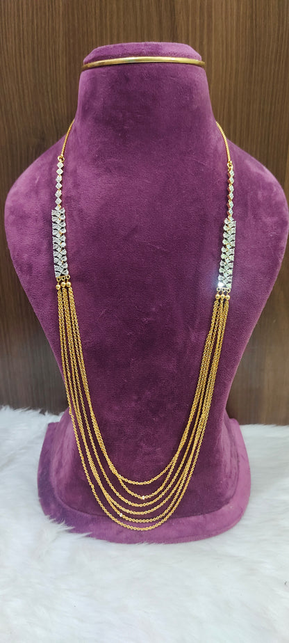 Premium fusion 6 line chandraharam with side white stone brouch