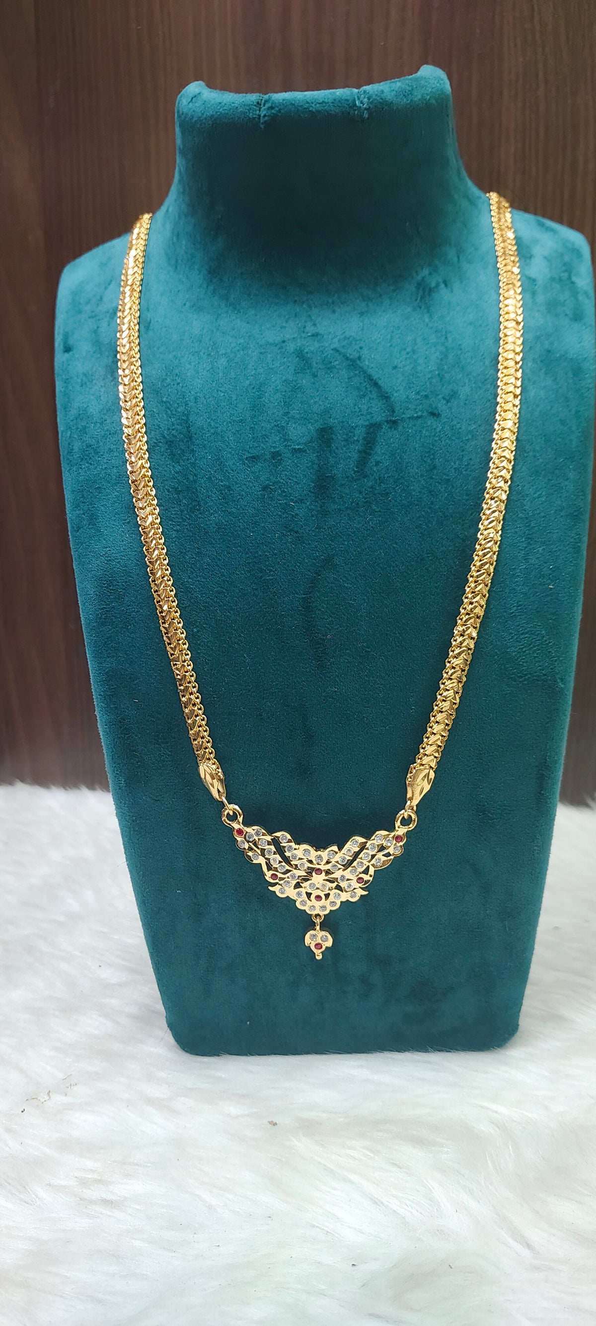 Pure panchaloham gold look 26" length pendant chain(only pendant panchaloham)