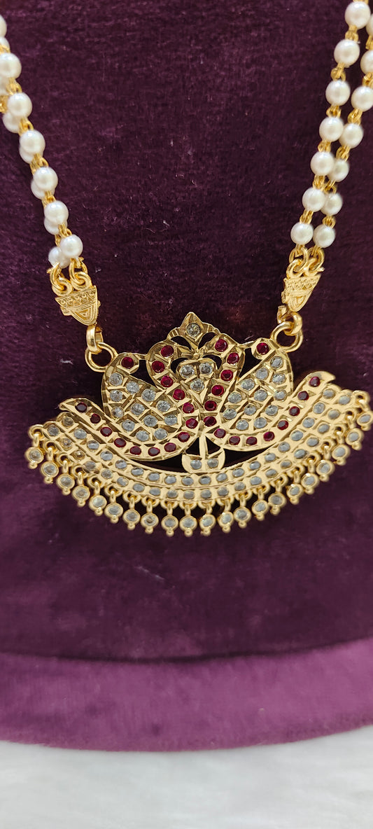 Pure panchaloham pendant with micro gold plated pearl 2 line chain with 28" length