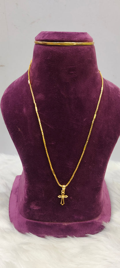 Premium micro gold plated 1" length ladies cross pendant chain