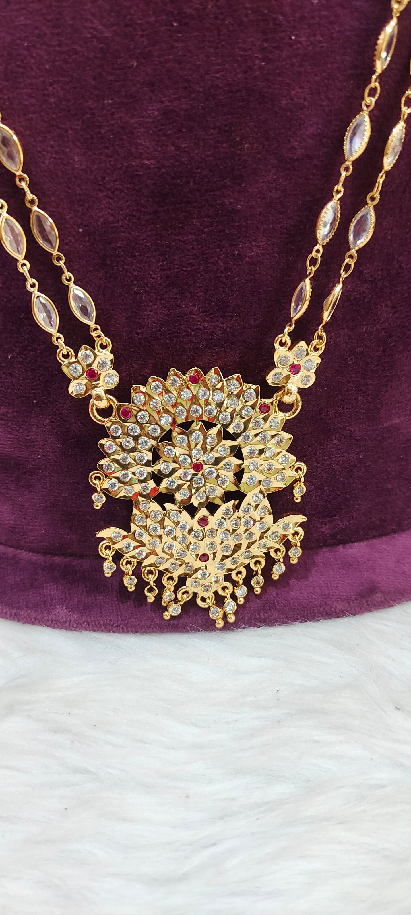 Pure panchaloham ovel shape polki stone long haram