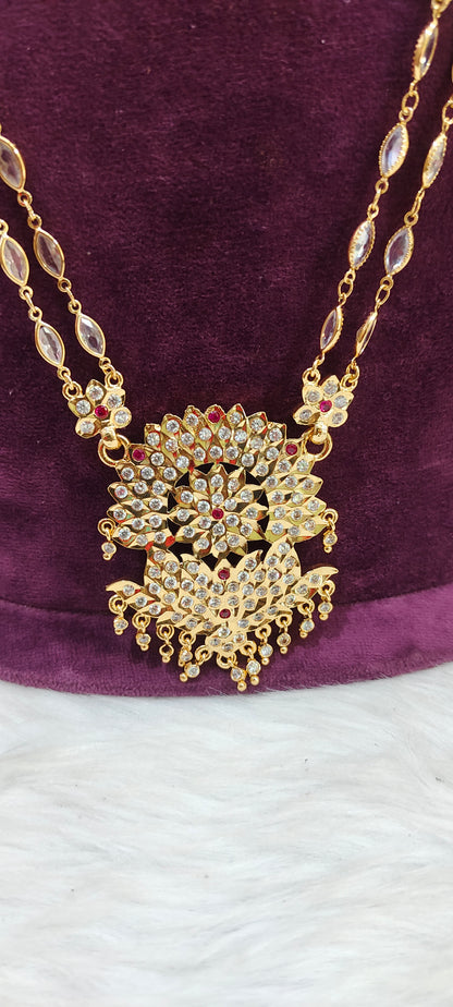 Pure panchaloham ovel shape polki stone long haram