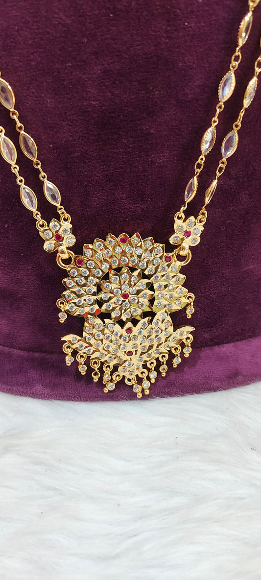 Pure panchaloham ovel shape polki stone long haram