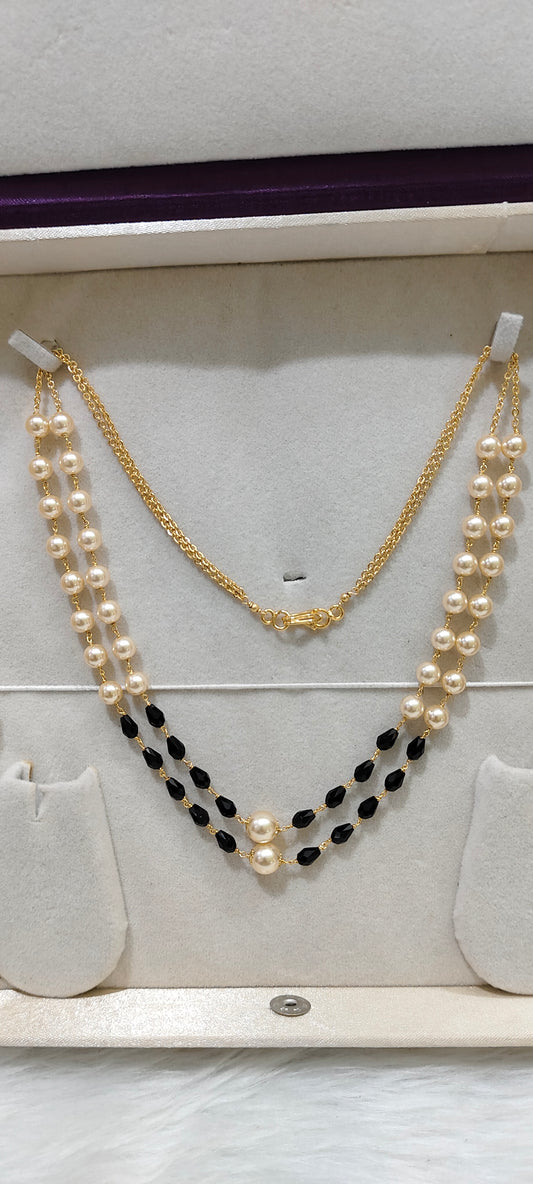 Premium Swarovski pearl with black manulu handmade mala with 18" length
