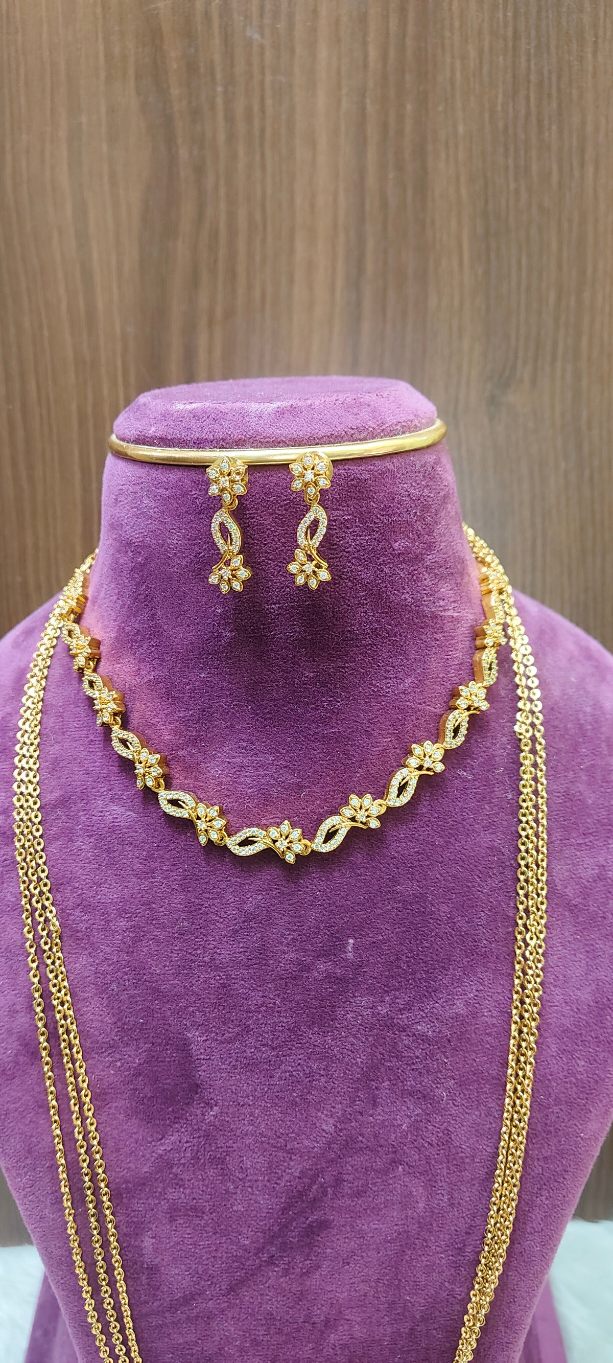 Premium simple necklace set and 30"length 3 line chandraharam combo