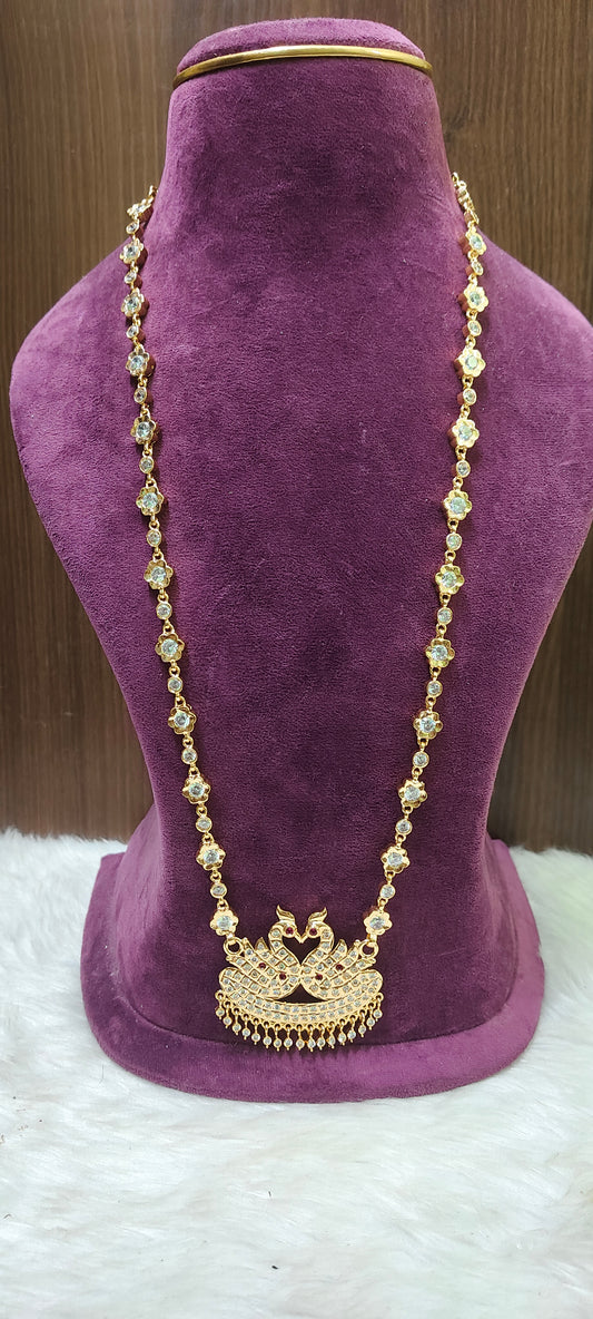Pure panchaloham daimond look double swam pendant long haram
