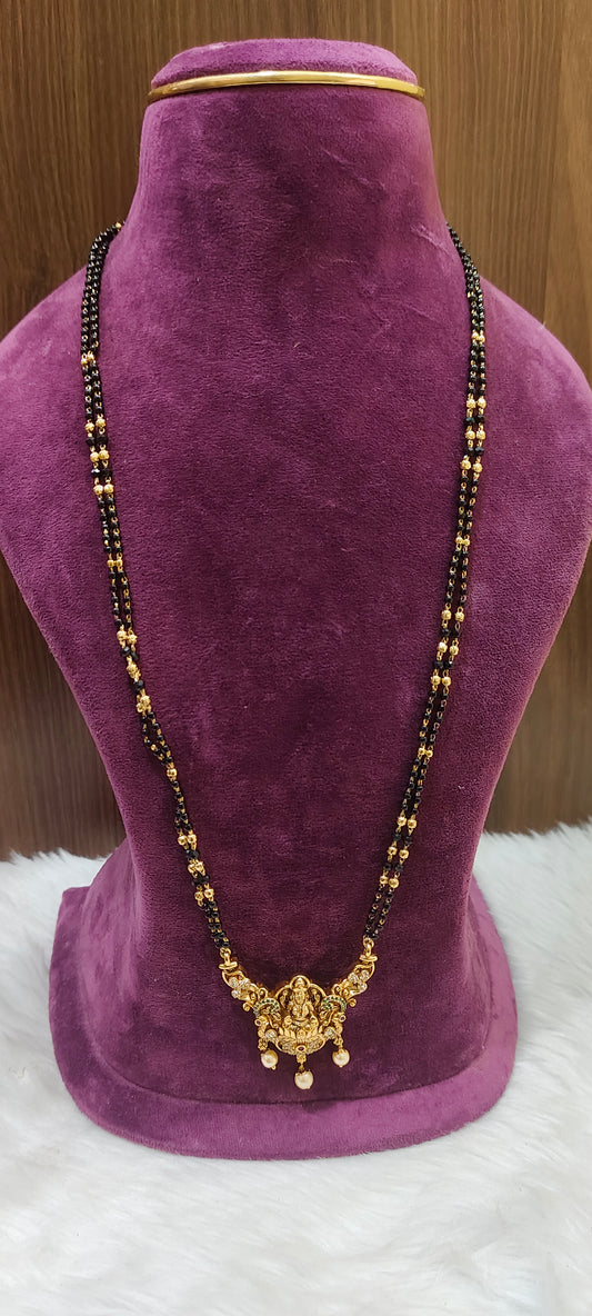 Premium nakshi 28" length 2 line long black beads