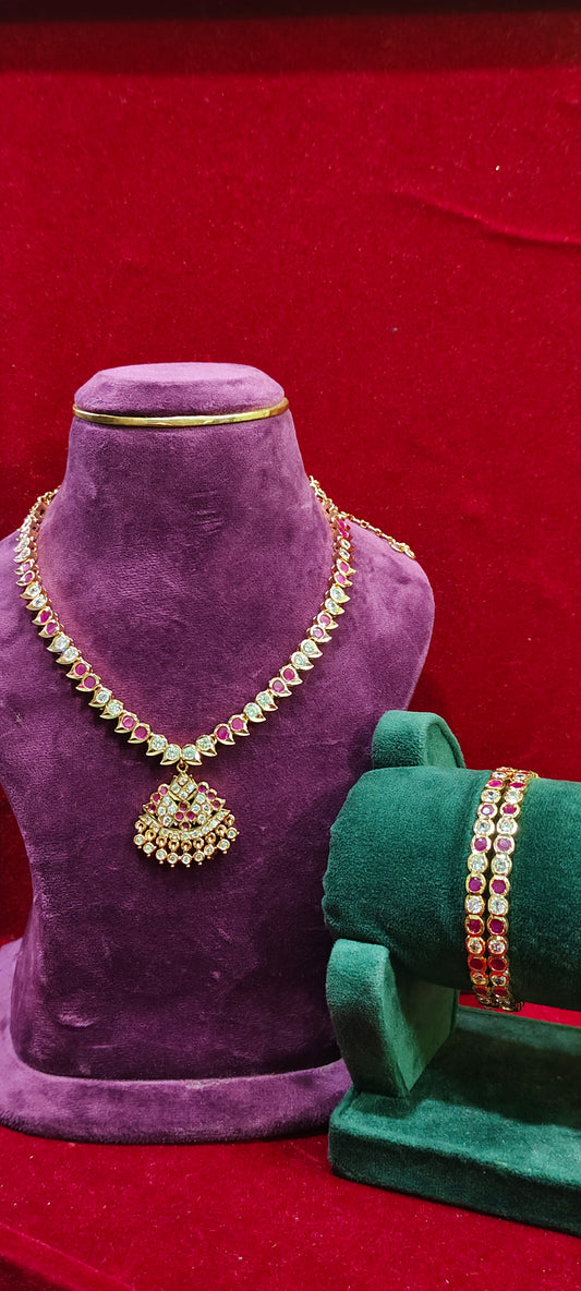 Pure panchaloham vintage look necklace and bangles combo