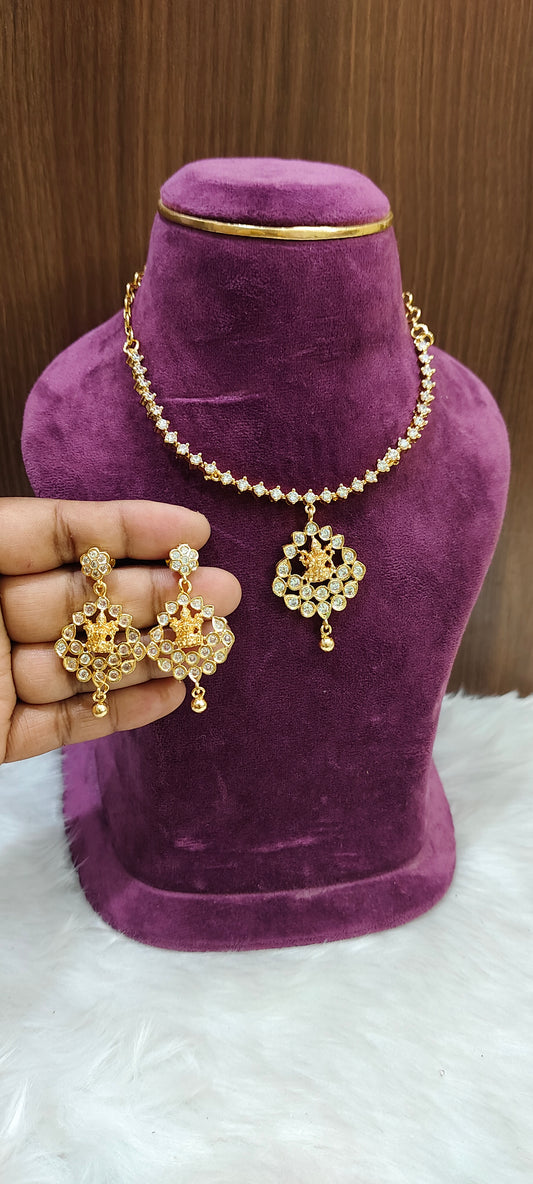 Pure panchaloham dimond look necklace set