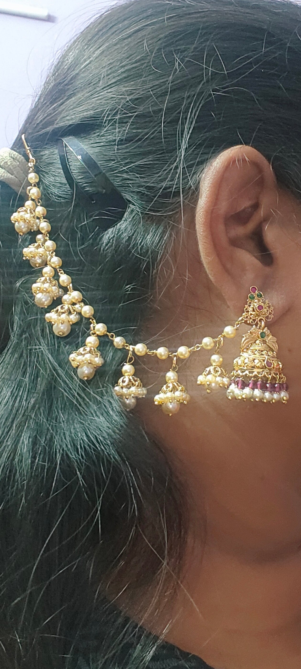 Premium nakshi cute jumkas with bahubali style earchains
