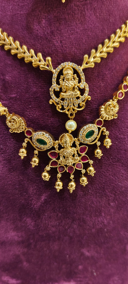 Premium nakshi 2 necklace set combo (back thread provided)