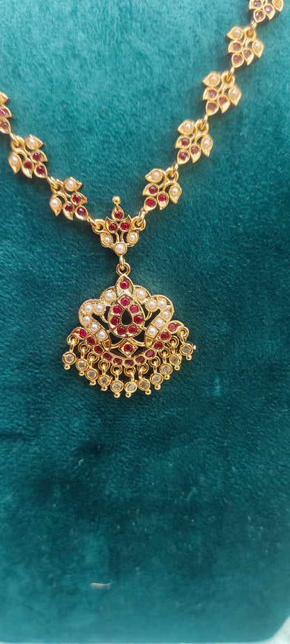 Pure panchaloham ruby and pearl necklace with earrings