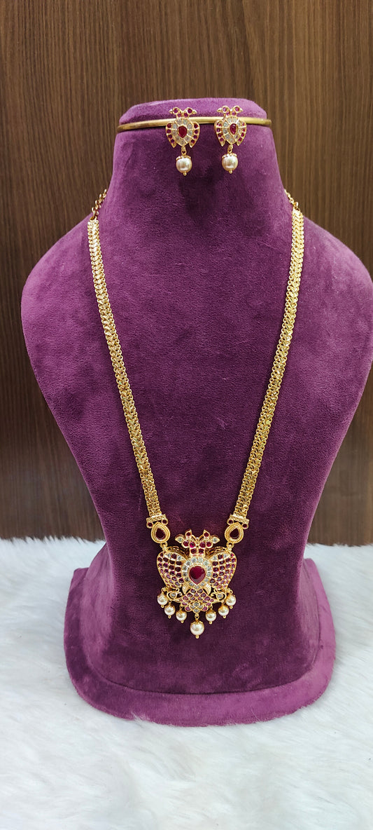 Pure panchaloham gandaberunda pendant chain with earrings