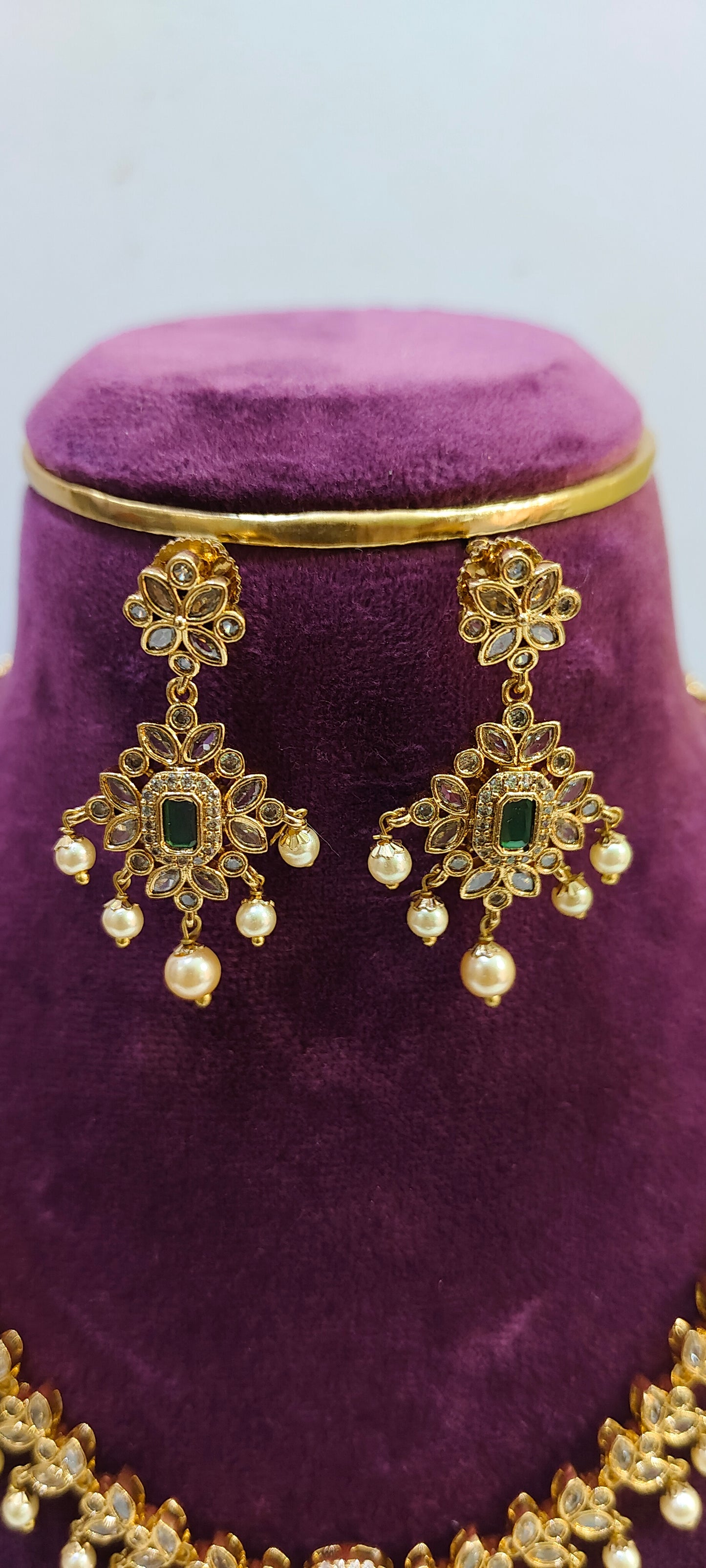 Premium nakshi polki stone necklace set