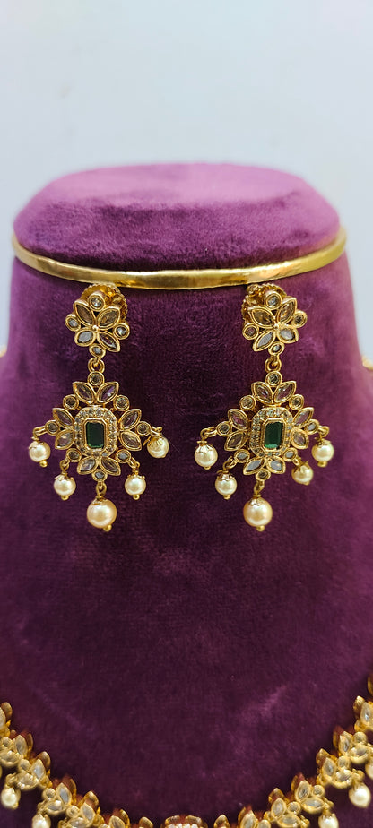 Premium nakshi polki stone necklace set