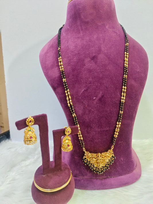Premium Nakshi 28"black beads with jumkas