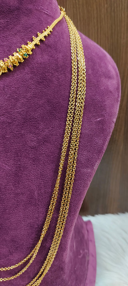 Premium nakshi 5 step 28" length chandra haram with simple necklace combo (necklace design slightly may changes)