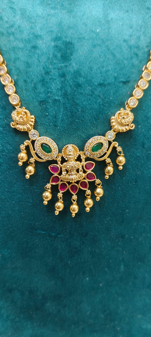 Simple gold look Lakshmi Devi necklace set