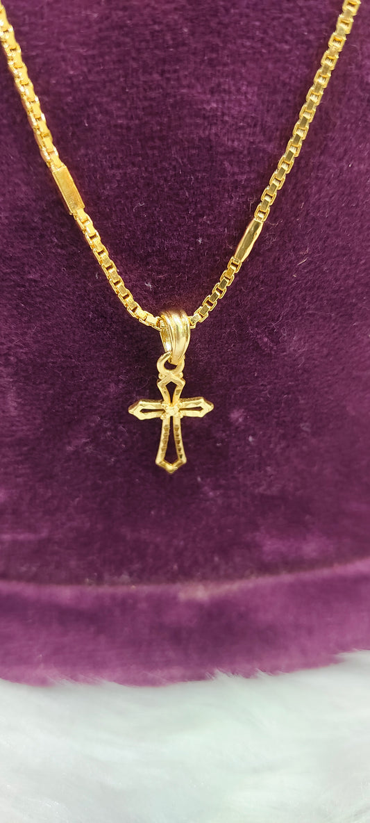 Premium micro gold plated 1" length ladies cross pendant chain