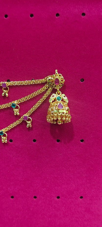 100% gold look screw back jumkas with 3 line earchains