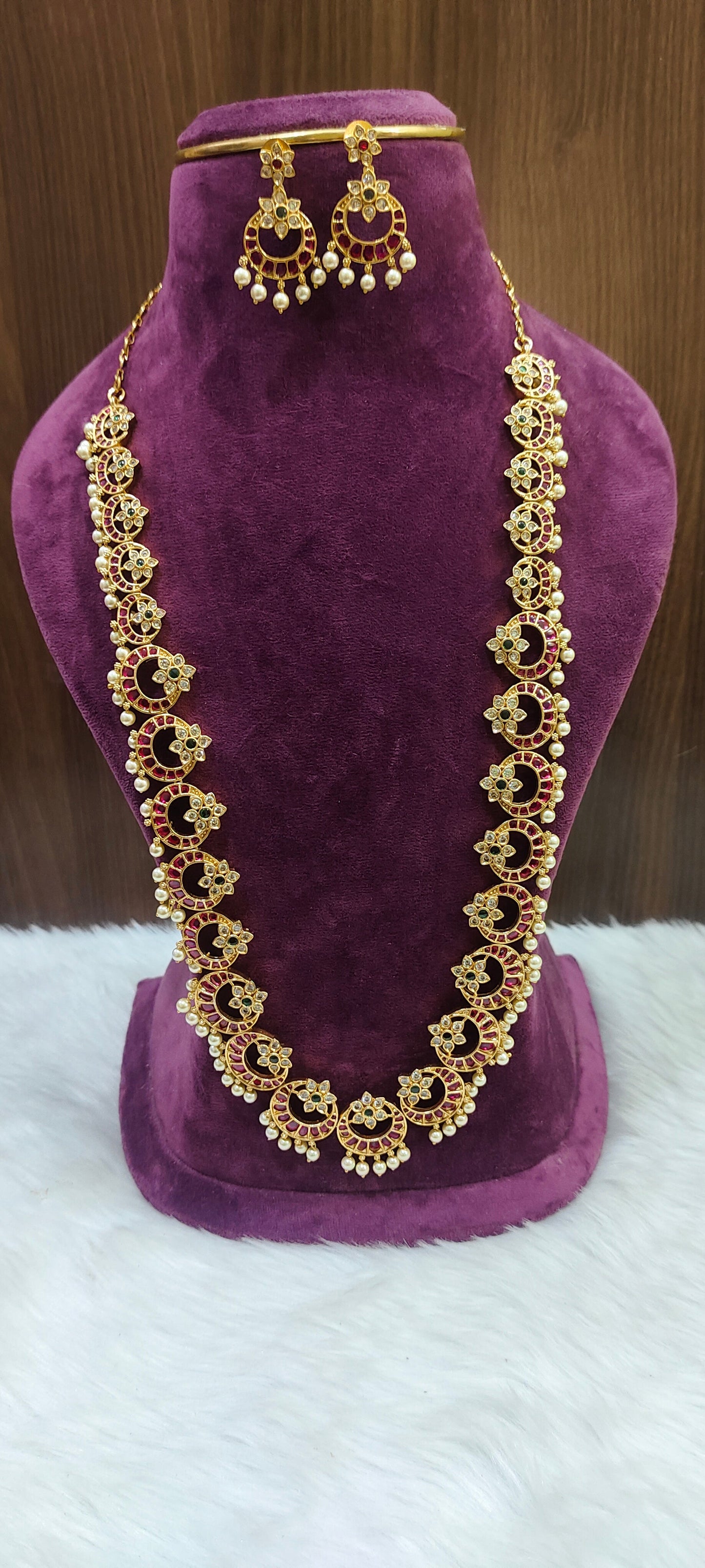 Premium kempu 2 in 1 long haram cum vaddanam with earrings