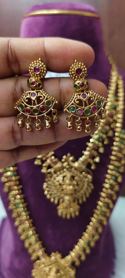 Premium gold look muvvala haram comboset