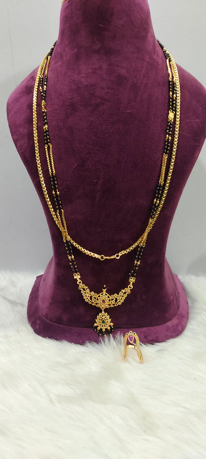 Premium micro gold plated 3 set combo (26" length Thali chain 28" length long black hair with vanki ring )