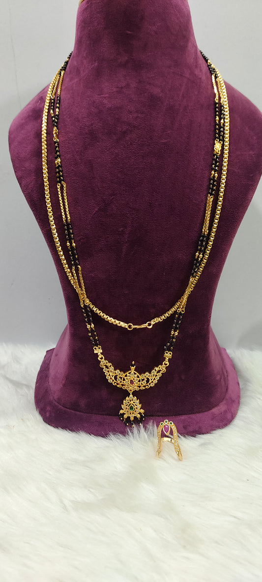 Premium micro gold plated 3 set combo (26" length Thali chain 18" length long black hair with vanki ring )