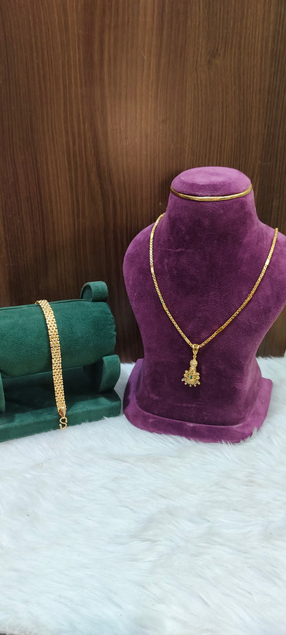 Premium micro gold plated 20" length balaji pendant chain with 8" mens bracelet combo